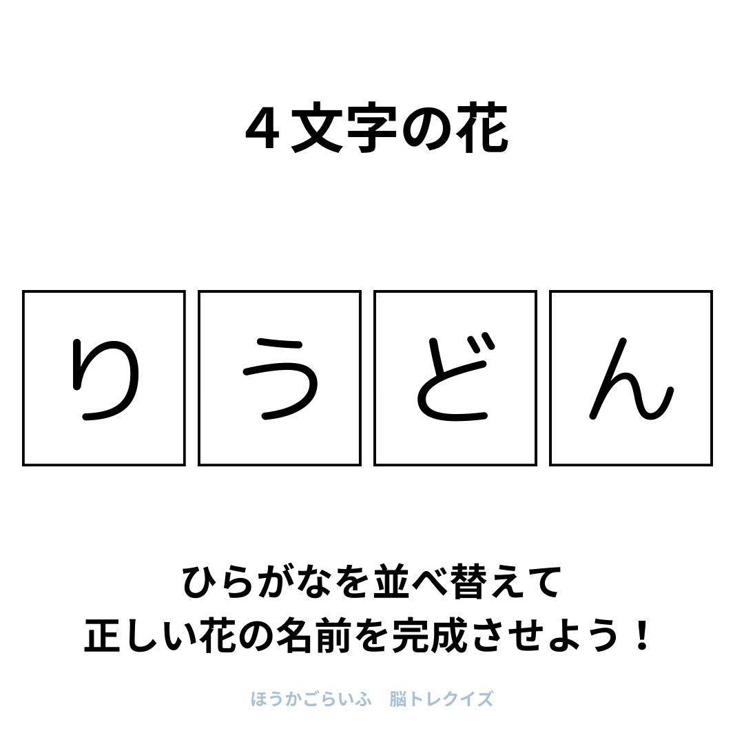 高齢者向け（無料）言葉の並び替えで脳トレしよう！文字（ひらがな）を並び替える簡単なゲーム【花の名前】健康寿命を延ばす鍵